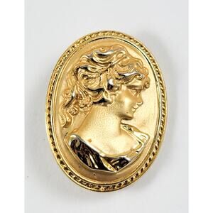 Cameo Gold Tone Molded Raised Oval Brooch Vintage